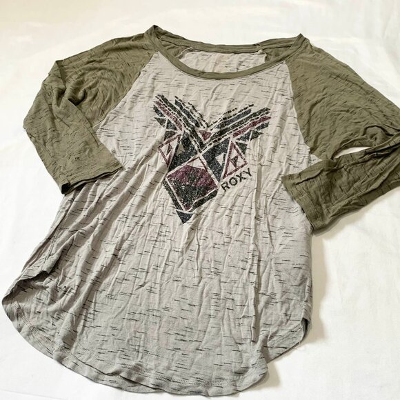 Roxy VTG 2000s Women's Graphic Shirt Gray Green Black Pink - Picture 3 of 8
